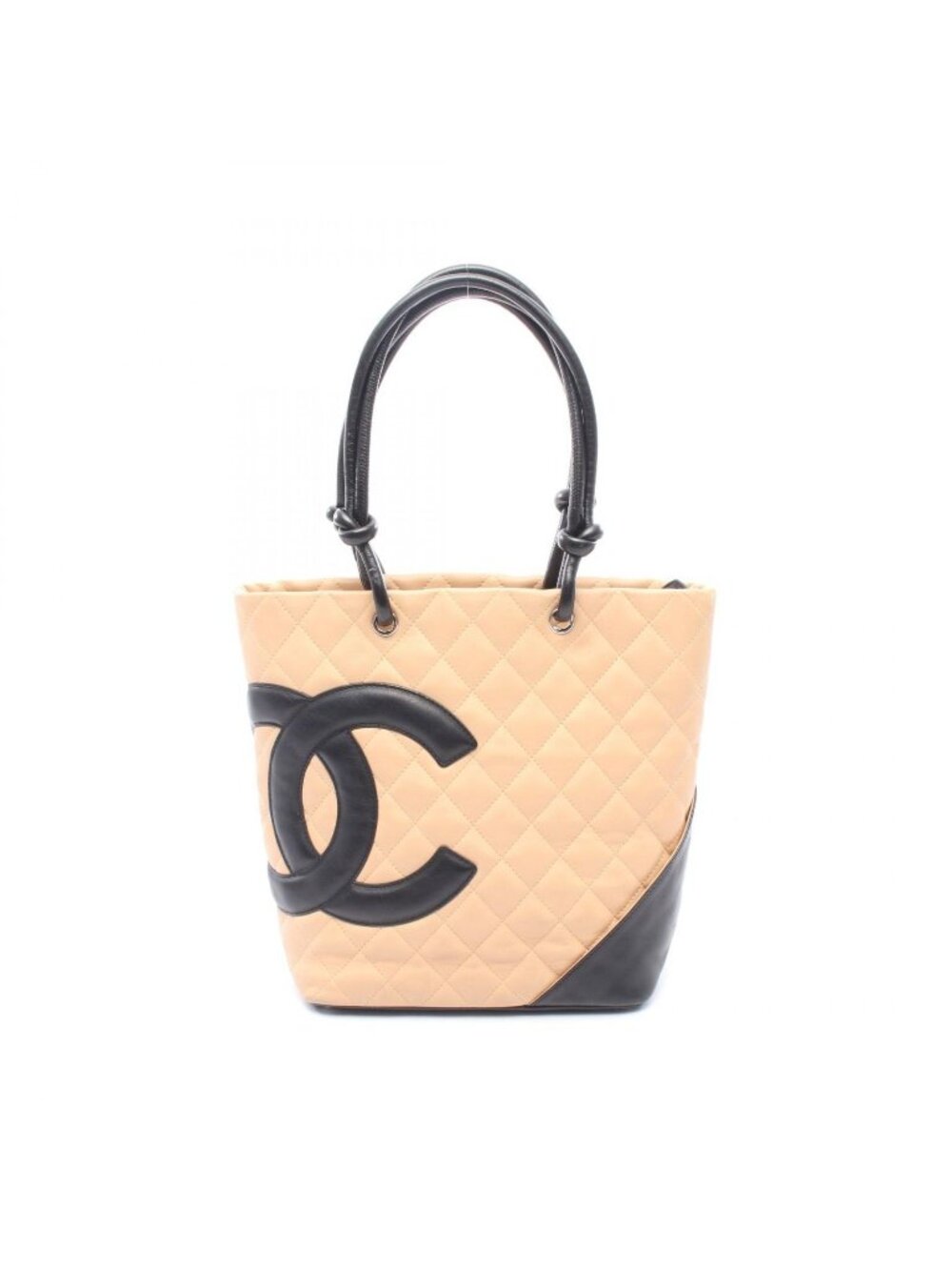 Chanel Tote Cambon Line Beige Black Leather